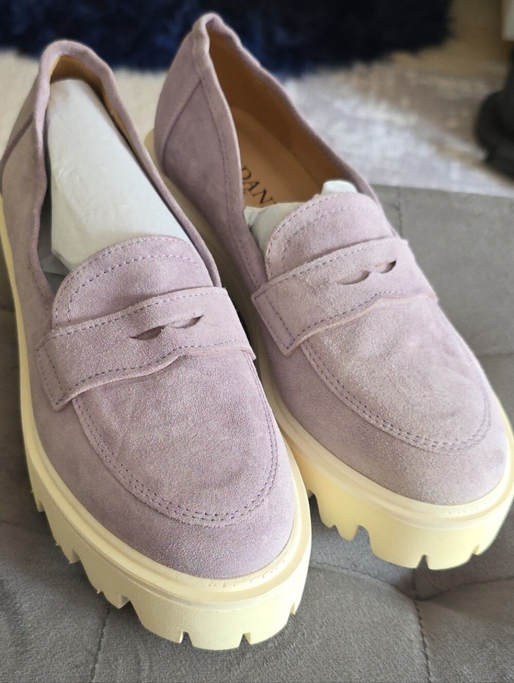 Cordani Lavender Suede Penny Loafers Cream Platform Size 37 EU Made In Italy